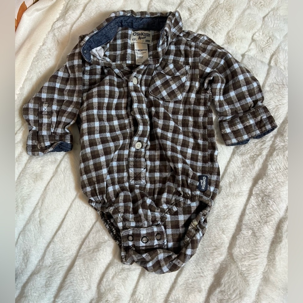 Oshkosh 6M Baby Infant Lumberjack Checkered Flannel Plaid Long Sleeve Bodysuit
